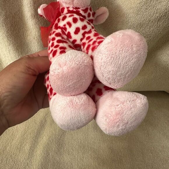 Stuffed Giraffe Small Pink and Red with Red Bow Cute Stuffie Great Gift Toy - Picture 4 of 10